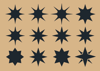 Vector art of set of twelve black starburst shapes on a tan background vector art