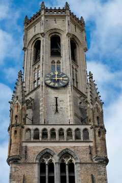 Bruge, Belgium, Europe The Bruges belfry in the center of the gran place.