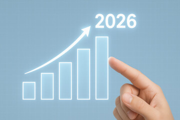 Business growth 2026 target goal achievement increase chart rising arrow hand pointing optimistic planning strategy projection