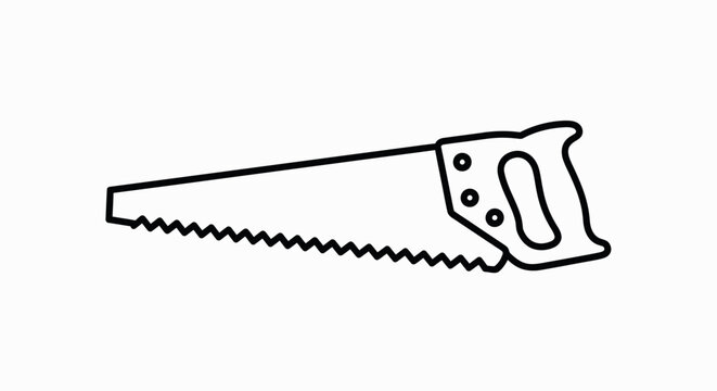 Black and White Hand Saw Outline Illustration.