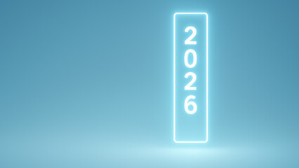 Business growth 2026 target goal achievement neon sign glowing rectangle vertical calendar concept office minimal blue background inspiring future ambition