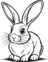 Fototapeta premium Black and white illustration of a cute rabbit with long ears and whiskers bunny animal