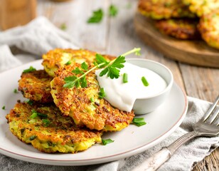 Golden, golden-brown,  crispy lentil cakes with a creamy sauce