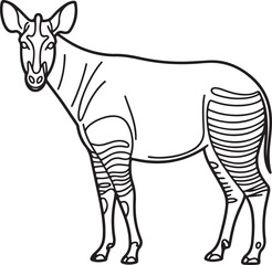 Obraz premium Black and White Line Art Illustration of an Okapi Standing Keywords: okapi, animal, wildlife