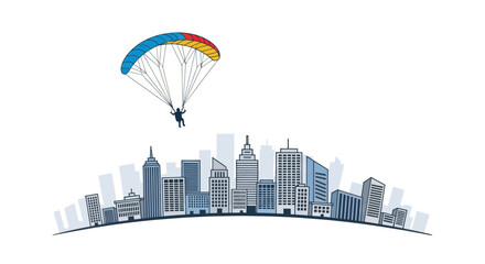 Paraglider Soaring Above a Modern City Skyline with Tall Buildings. © wong