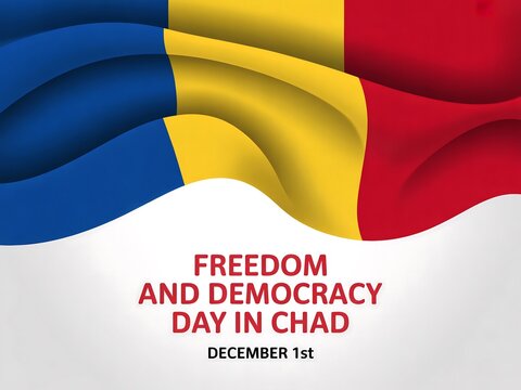 Waving flag of chad celebrating freedom and democracy day on december 1st with national colors