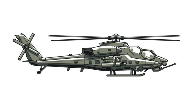 Detailed side profile illustration of a modern military attack helicopter with camouflage.