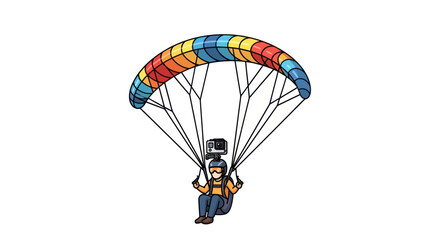 Colorful Parachute with Person Harness and Camera Rig. © wong