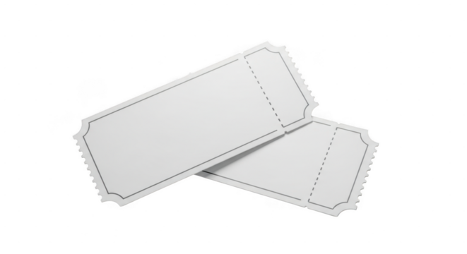 Two blank rectangular cards with perforated edges isolated on transparent background