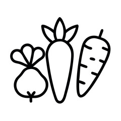 Simple outline illustration of root vegetables including a beet and carrots