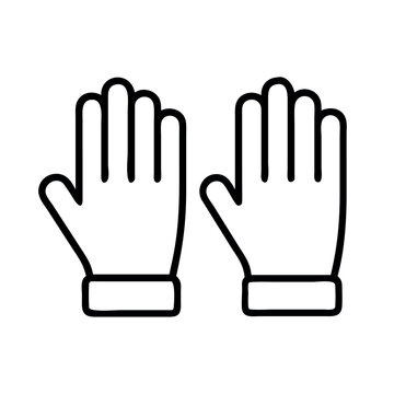 Simple line art icon of two white gloves facing forward on a transparent background
