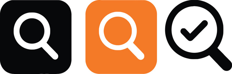 A Trio of Search Icons Exploring Variations in Style Color and Feedback Indication with a Check Mark