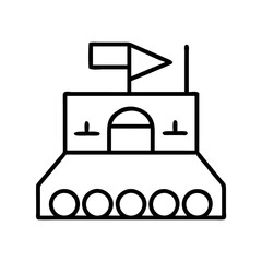Simple line art illustration of a toy tank with a flag on top