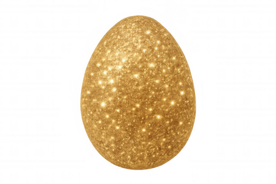 Golden glitter egg on a transparent background. Concept expressing luxury, wealth, easter, treasure, and prosperity