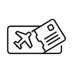 Simple line art icon of an airplane ticket with a detached stub for travel and transportation