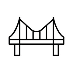 Simple line art icon of a suspension bridge with tall towers and cables