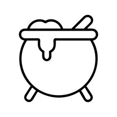 Fototapeta premium Simple outline drawing of a witch s cauldron bubbling with a stirring spoon