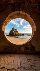 Circular archway, beach vista