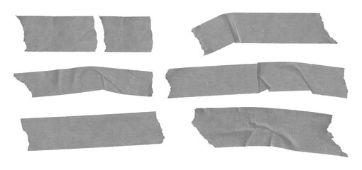 Collection of gray duct tape pieces isolated on transparent background, offering versatile options for various creative and practical applications in design and crafting projects