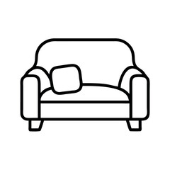 Simple line drawing of a comfortable armchair with a single pillow