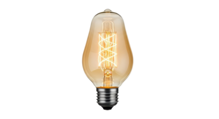 Vintage Edison light bulb glowing on white background