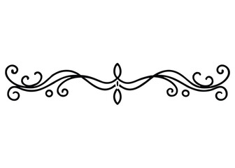 Elegant black ornate decorative flourish divider line with swirling curves and small dots