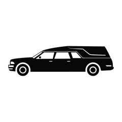 Black silhouette of a hearse on a white background