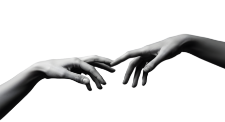 Minimalist hand reach — black and white silhouette of reaching hands