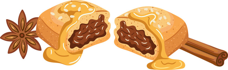 isolated makroud or makrout sweet semolina date filled pastry maghrebi dessert dipped in honey syrup with spices vector elements