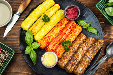 Delicious, uncooked sausages.