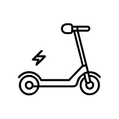 Simple line art icon of an electric scooter with a lightning bolt symbol