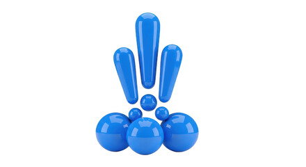 Fototapeta premium Blue 3d exclamation mark with spheres isolated on transparent background, modern graphic design element