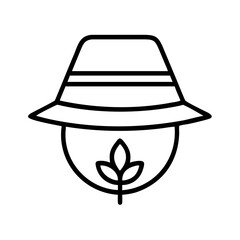 Simple line art icon of a person wearing a hat with a plant sprouting
