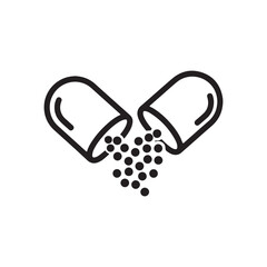 Open capsule with granules for medicine, health, and pharmaceutical concepts in black and white style
