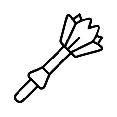 Simple line art illustration of a dart with fletching and a pointed tip