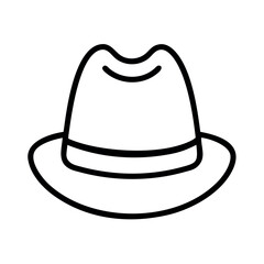 Simple line drawing of a classic fedora hat with a band