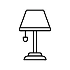 Simple line art icon of a classic table lamp with a pull chain