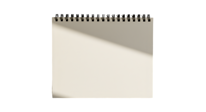 Blank desk calendar page with spiral bound top — minimal desk accessory mockup