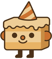 Cute Birthday Cake Character with Party Hat Vector Illustration
