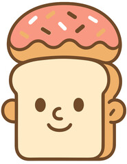Cute Bread Character Illustration with Donut Topping