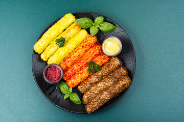 Various kind of fresh sausages.