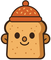 Cute Bread Slice Character with Hat Vector Illustration