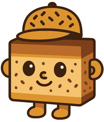 Cute Cake Character Illustration with Topping Hat