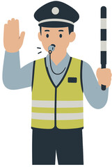 Traffic Police Officer Directing Traffic Vector Illustration