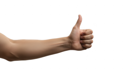 Thumbs up hand gesture isolated on transparent background with clear and clean view