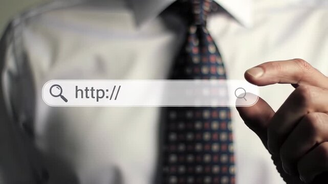Torso View Man Holding Http in Search Bar with Tie