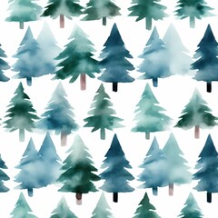 Obraz premium Evergreen Trees Pattern: A pattern of stylized evergreen trees, painted in a blend of cool blues and greens, fills the frame, creating a visually appealing and refreshing composition.