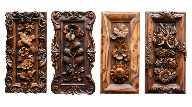 Luxury Vintage Wood Frames Collection on Transparent  Background