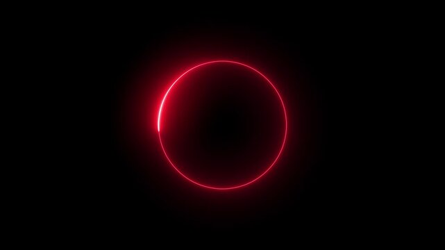 circle glow border concept on the black background. seamless loop, abstract glowing neon line red color circular lens animation neon light. Motion graphics of border icon.