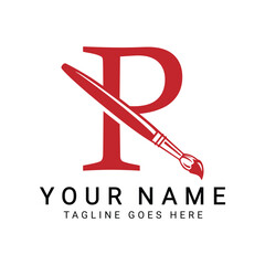 Letter R Painting Brush Logo Design. Alphabet R Painting Artist Icon